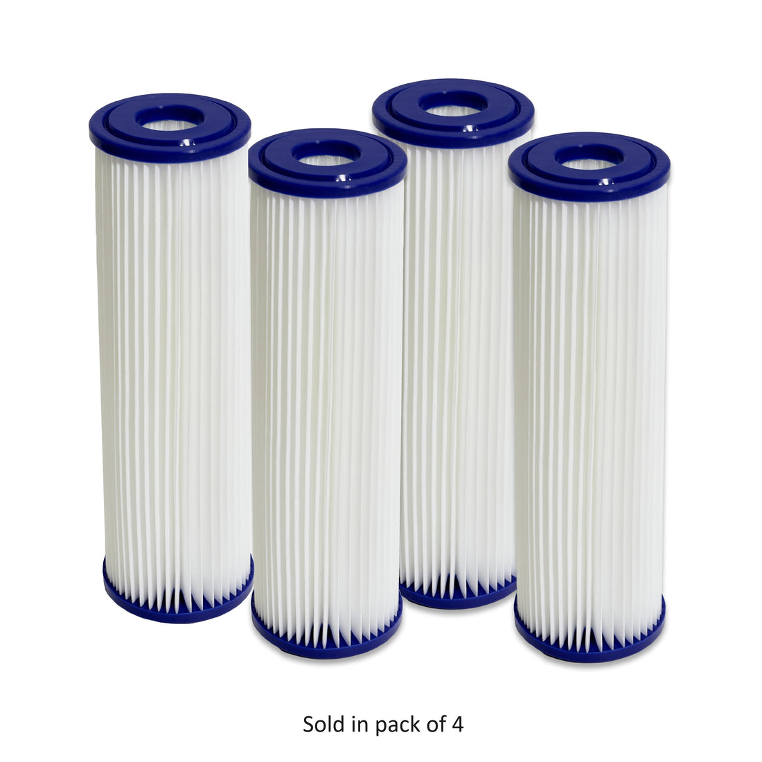 Dynamic Cold Therapy 10x2.5in 20 micron replacement filters, 4-pack on a white background. 