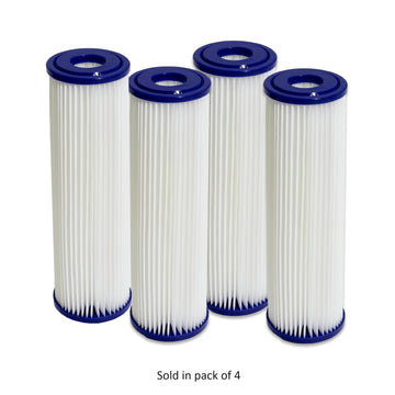 Dynamic Cold Therapy 10x2.5in 20 micron replacement filters, 4-pack on a white background. 