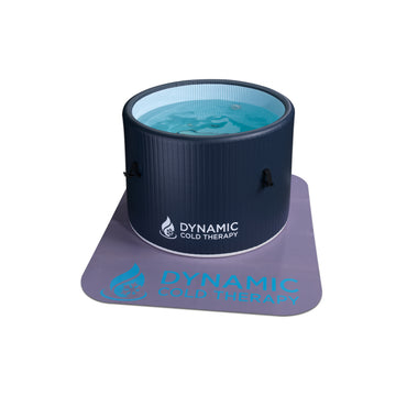 Cold therapy blue PVC cold plunge on a white background, branded 'Dynamic Cold Therapy'.