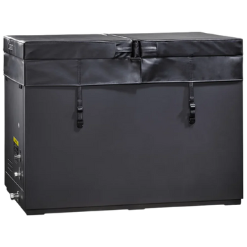 View of Dynamic Cold Therapy Cuboid XL tub insulated cover in black with leather look. 