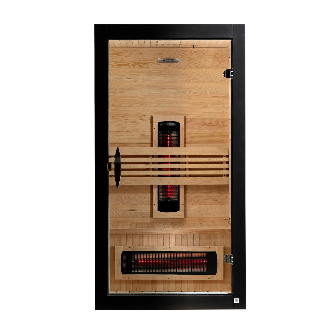 Dynamic Santorini 1-2-Person Full Spectrum Sauna Hemlock wood with tempered glass door. 