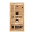 Dynamic Gracia 1-2-Person Full Spectrum Sauna with Hemlock wood and tempered glass door.
