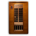 Front view of Dynamic Versailles 2-Person Infrared Sauna Hemlock wood with tempered glass door.