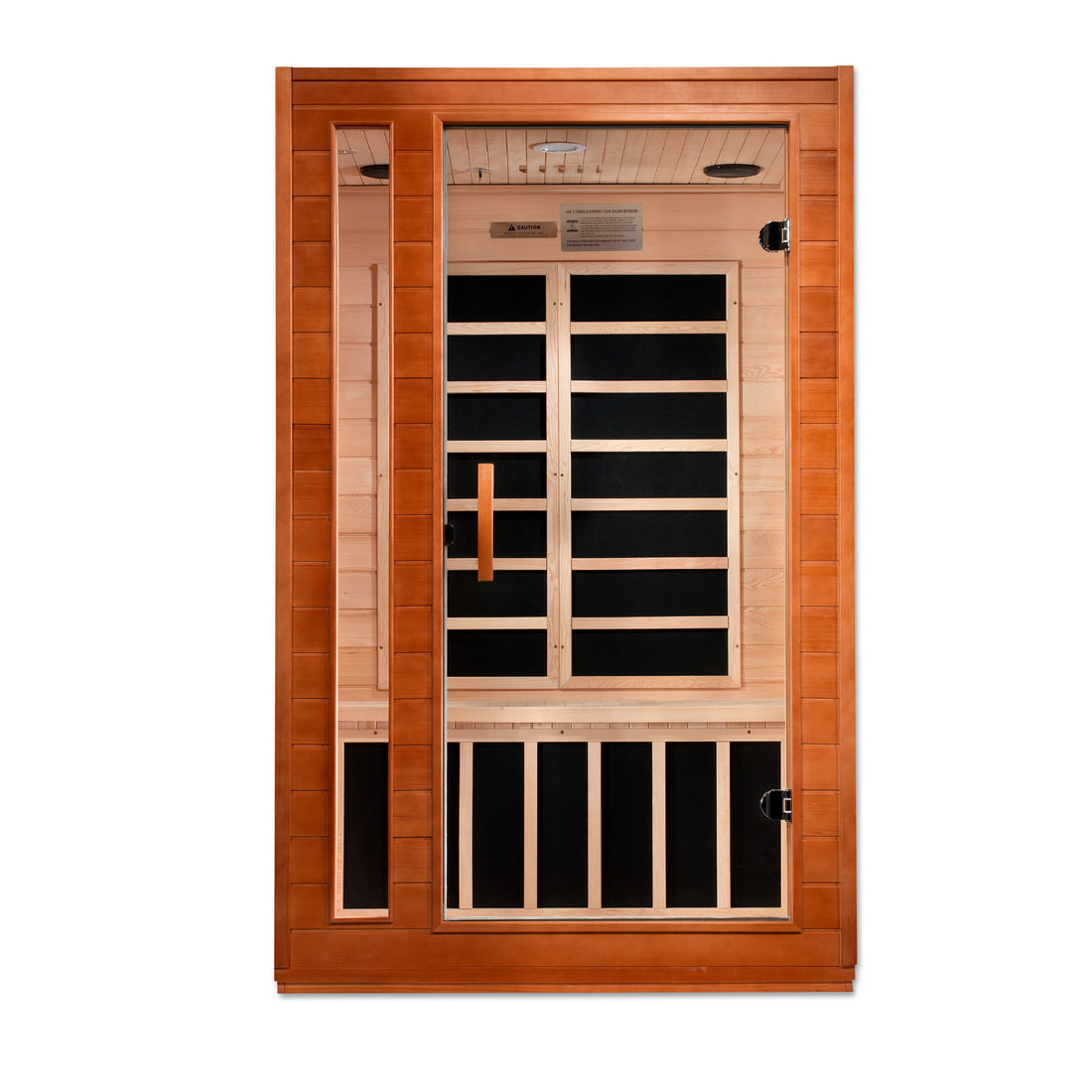 Dynamic Cordoba 2-person Hemlock infrared sauna with tempered glass door.