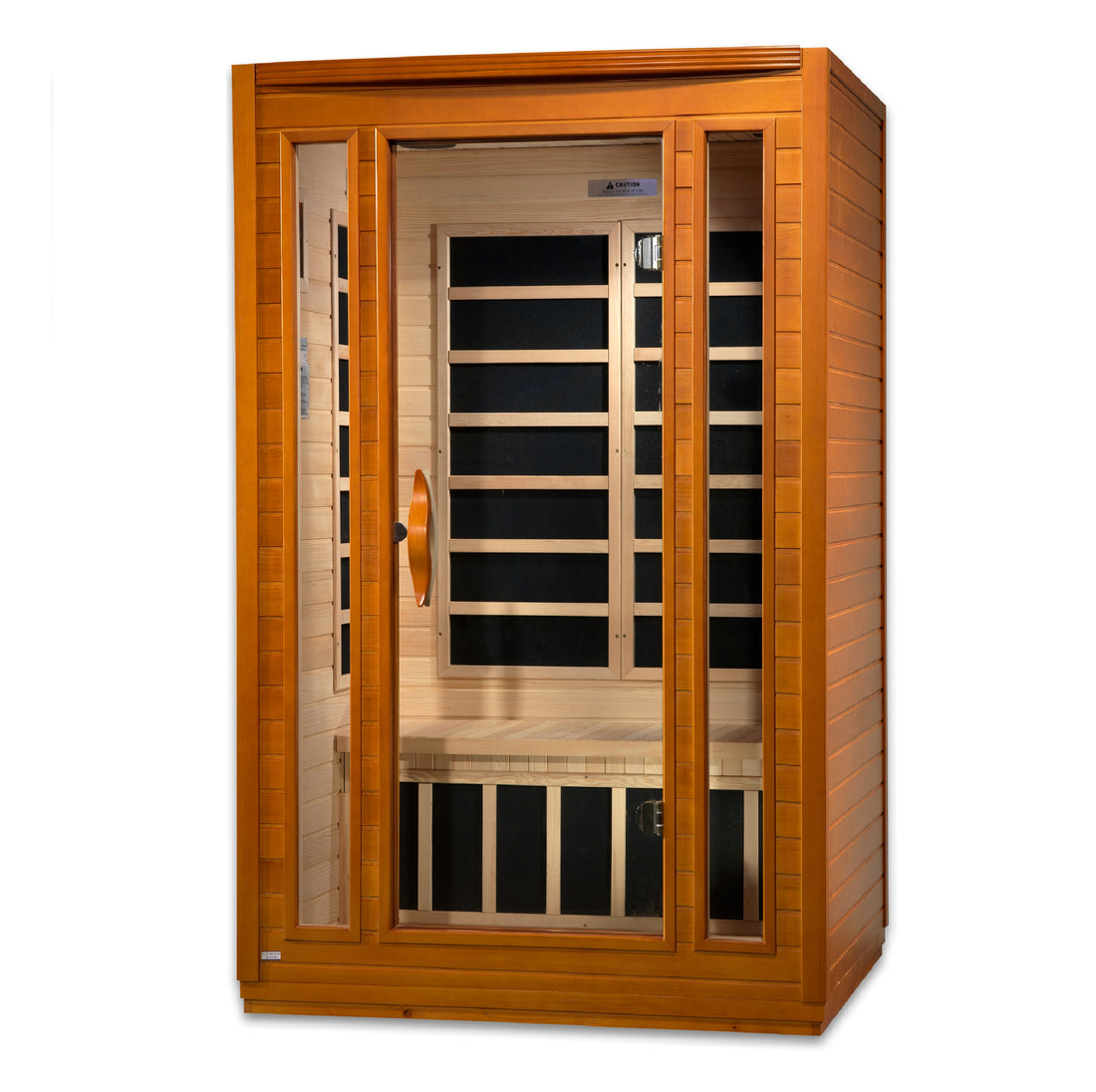 Dynamic San Marino Elite Ultra Low EMF Sauna with heating panels, Hemlock wood and tempered glass.