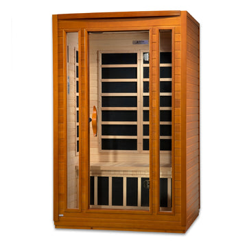 Dynamic San Marino Elite Ultra Low EMF Sauna with heating panels, Hemlock wood and tempered glass.
