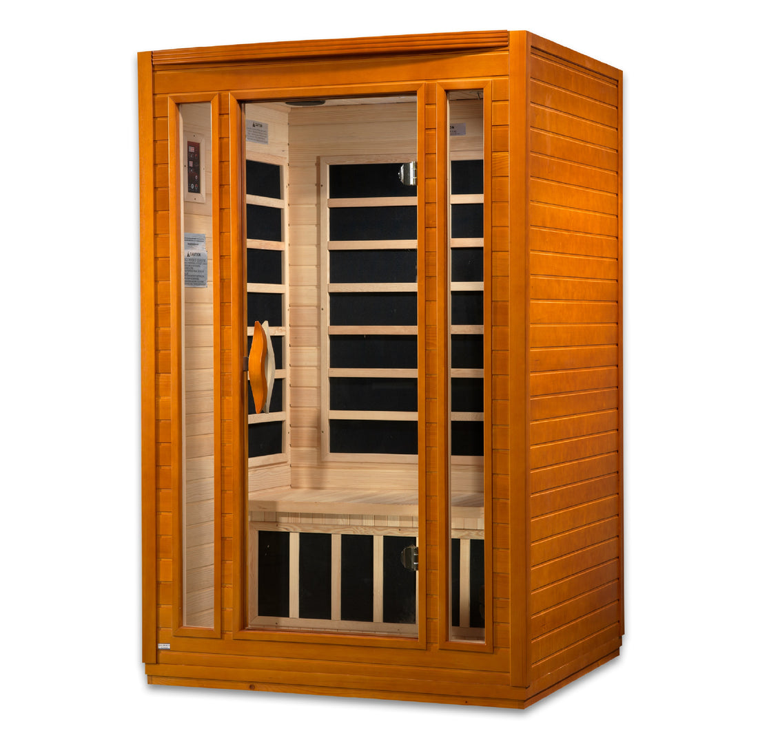 Dynamic San Marino Elite Ultra Low EMF Sauna with heating panels, Hemlock wood and tempered glass.