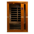 Front view of Dynamic Vittoria 2-Person Infrared Sauna with Hemlock wood and tempered glass. 