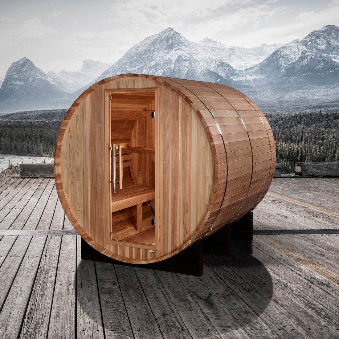 Golden Designs Arosa 4 Person Barrel Traditional Sauna with tempered glass