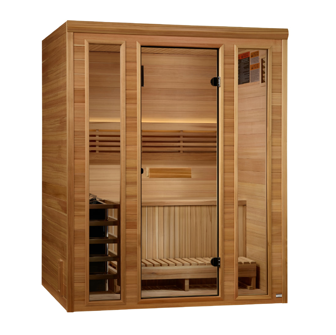 Front view of Golden Designs Andermatt 2-3 Person Traditional Indoor Sauna on a white background. 