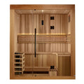 Front view of Golden Designs Copenhagen 3 Person Traditional Indoor Sauna on a white background.