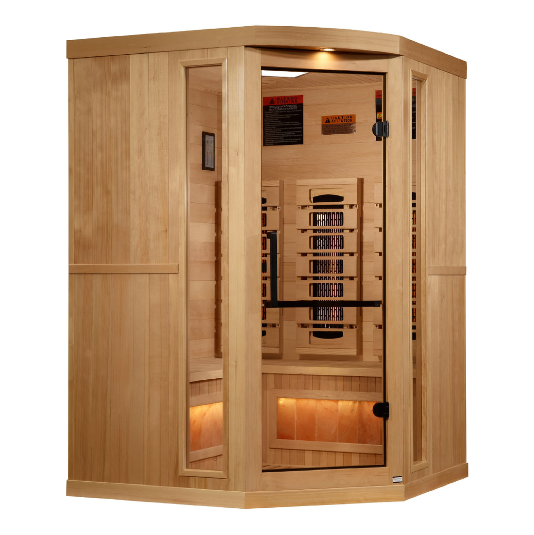 Golden Designs Reserve Edition 3-Person Corner Hemlock wood Infrared Sauna.