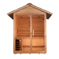 Golden Designs Arlberg 3 Person Traditional Outdoor Sauna - Canadian Hemlock with bronze tempered glass door.
