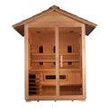 Golden Designs Carinthia 3 Person Hybrid outdoor sauna with tempered glass door.
