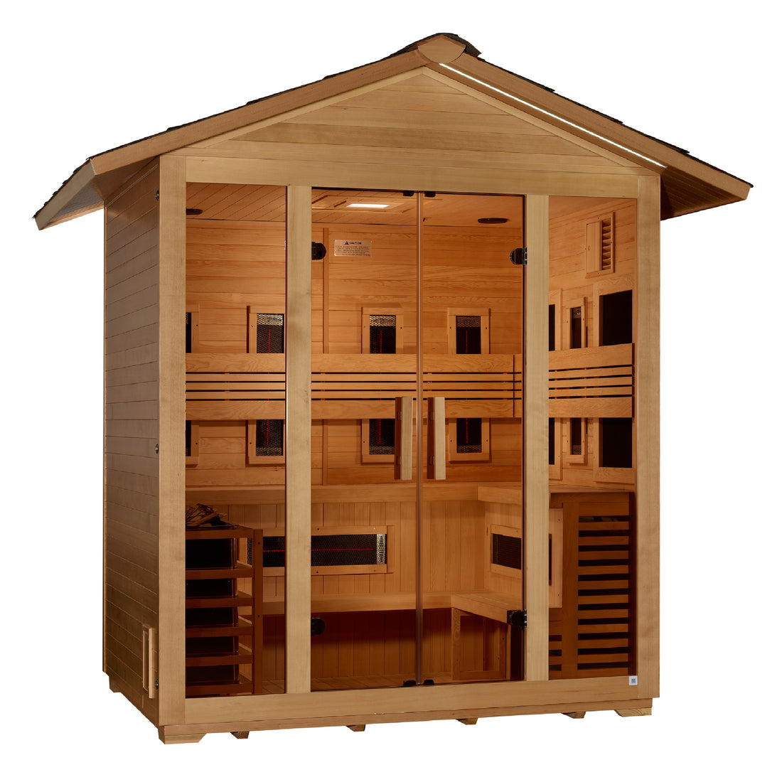 Golden Designs Gargellen 5 Person Hybrid sauna with canadian wood and tempered glass door. 