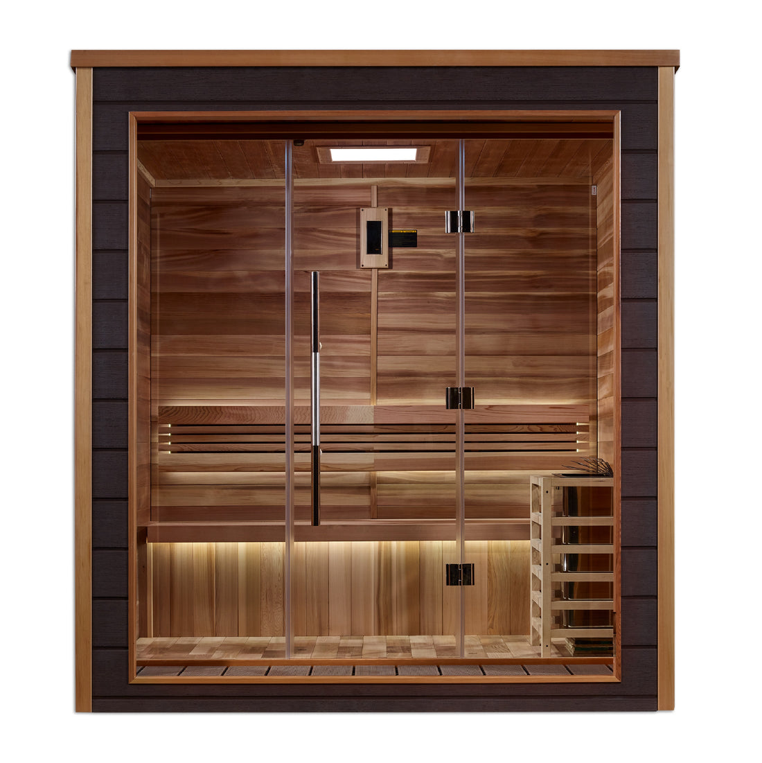 Golden Designs Drammen 3 Person Traditional Sauna - Canadian Red Cedar with tempered glass door