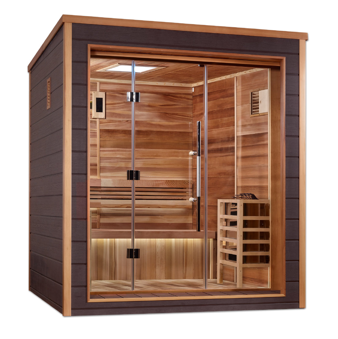 Golden Designs Drammen 3 Person Traditional Sauna - Canadian Red Cedar with tempered glass door