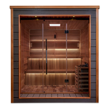 Golden Designs Bergen 6 Person Traditional Sauna - Canadian Red Cedar Interior - tempered glass door