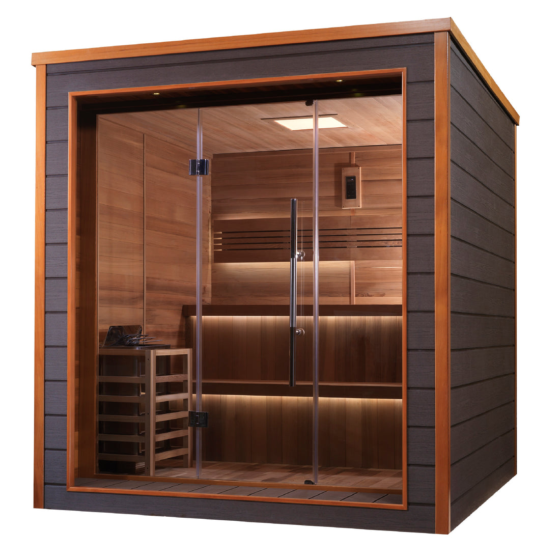Golden Designs Bergen 6 Person Traditional Sauna - Canadian Red Cedar Interior - tempered glass door