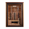 Golden Designs Nora 2 Person Hybrid outdoor & indoor sauna with tempered glass door.
