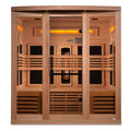 Golden Designs Hemlock wooden sauna 6-Person with interior benches, lights and tempered glass.