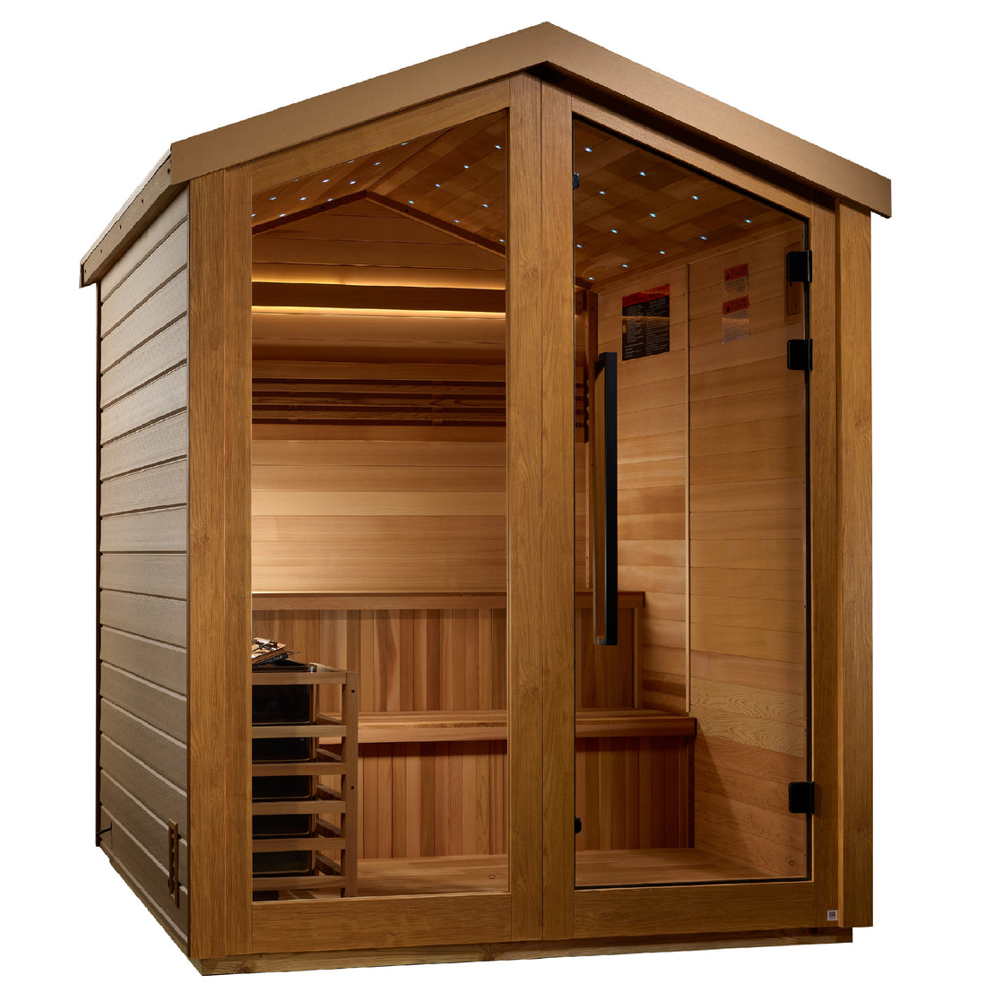 Golden Designs Kaarina 6 Person Outdoor Traditional Sauna - Canadian Red Cedar Interior with tempered glass door.