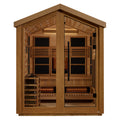 Golden Designs Loviisa 3 Person Hybrid outdoor Sauna with bronze tempered glass door.