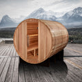 Golden Designs Klosters 6 Person Barrel Traditional Sauna with tempered glass door.