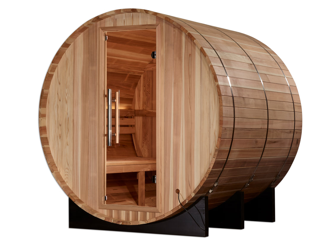 Golden Designs Arosa 4 Person Barrel Traditional Sauna with tempered glass