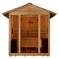 Golden Designs Vorarlberg 5 Person Traditional Outdoor Sauna - Canadian Hemlock with bronze tempered glass door.