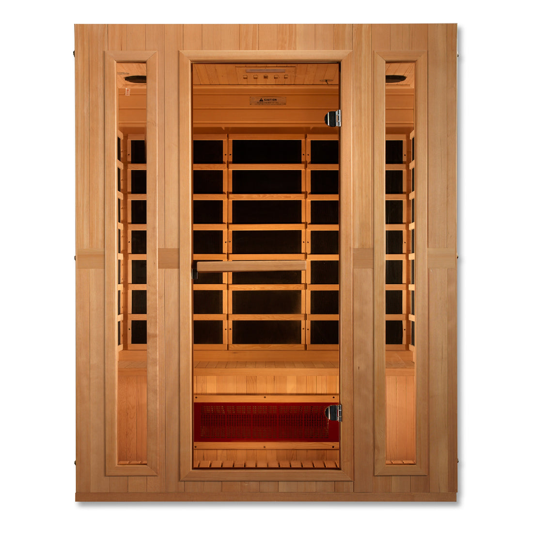 Maxxus Trinity 3-Person Dual Tech Infrared Sauna with Hemlock wood and tempered glass. 