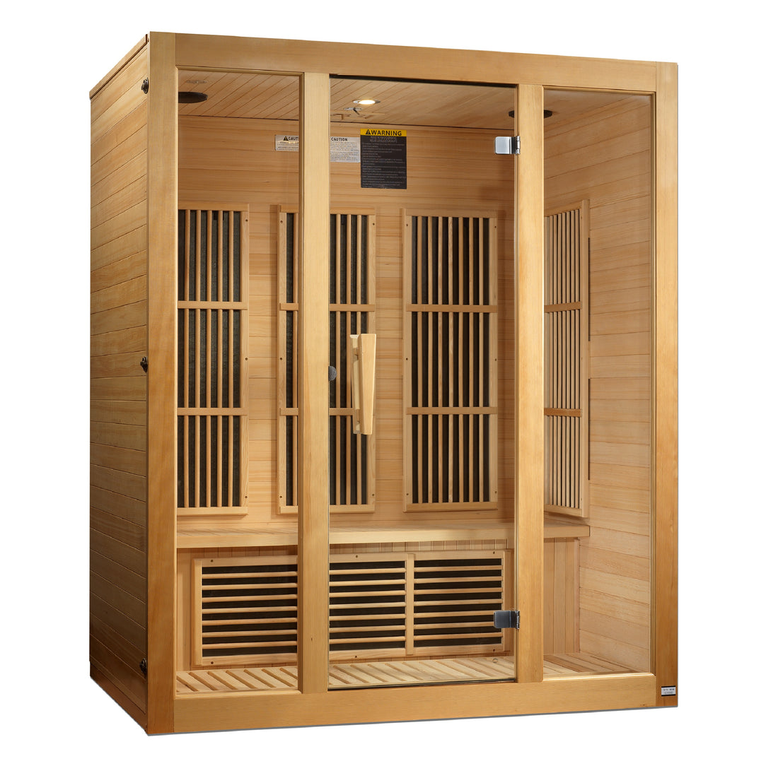 Maxxus Bellevue 3-person FAR Infrared Sauna with Hemlock wood, heating panels and tempered glass door. 