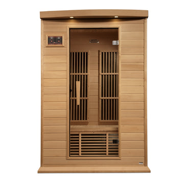 Maxxus K206 2-person Near Zero EMF Infrared Sauna with Hemlock wood and tempered glass door.