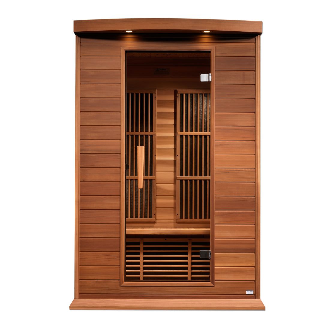 Maxxus K206 2-Person Infrared Sauna Near Zero EMF, Red Cedar wood, heating panels and tempered glass door. 