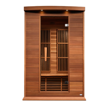 Maxxus K206 2-Person Infrared Sauna Near Zero EMF, Red Cedar wood, heating panels and tempered glass door. 