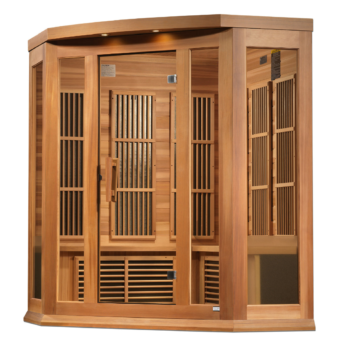 Maxxus K356 3-Person Corner Infrared Sauna with Red Cedar wood and tempered glass door. 