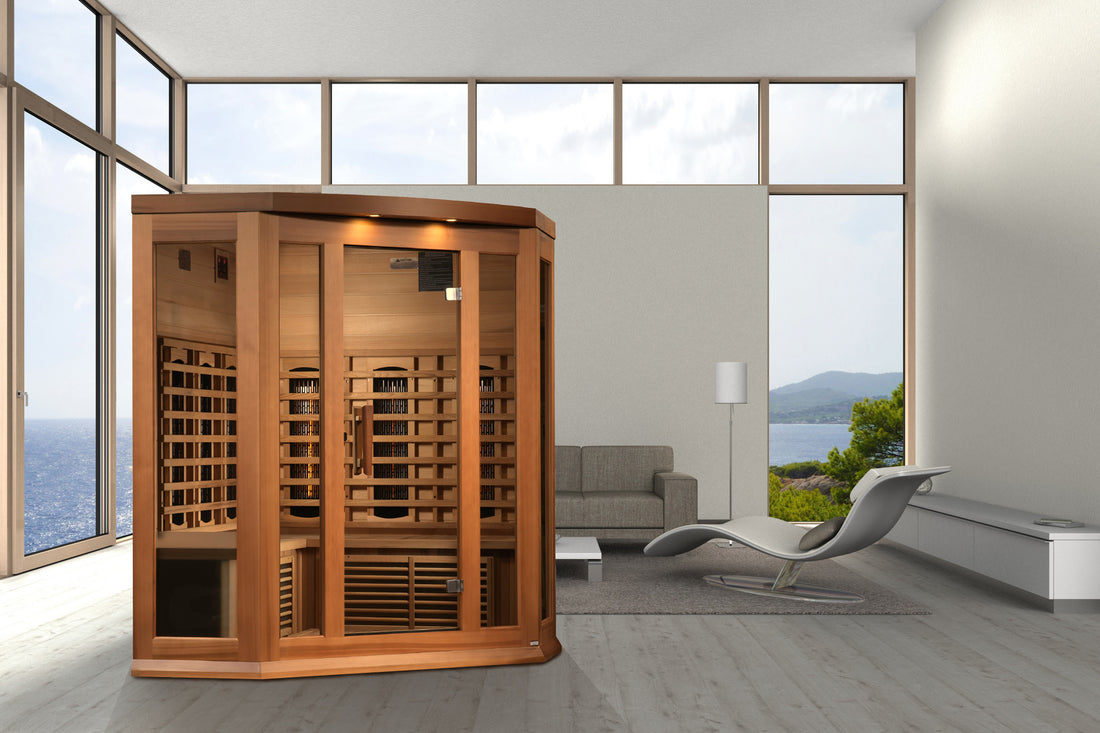 Maxxus 3-Person Corner Full Spectrum Near Zero EMF FAR Infrared Sauna (Red Cedar)(MX-M356-01-FS CED)