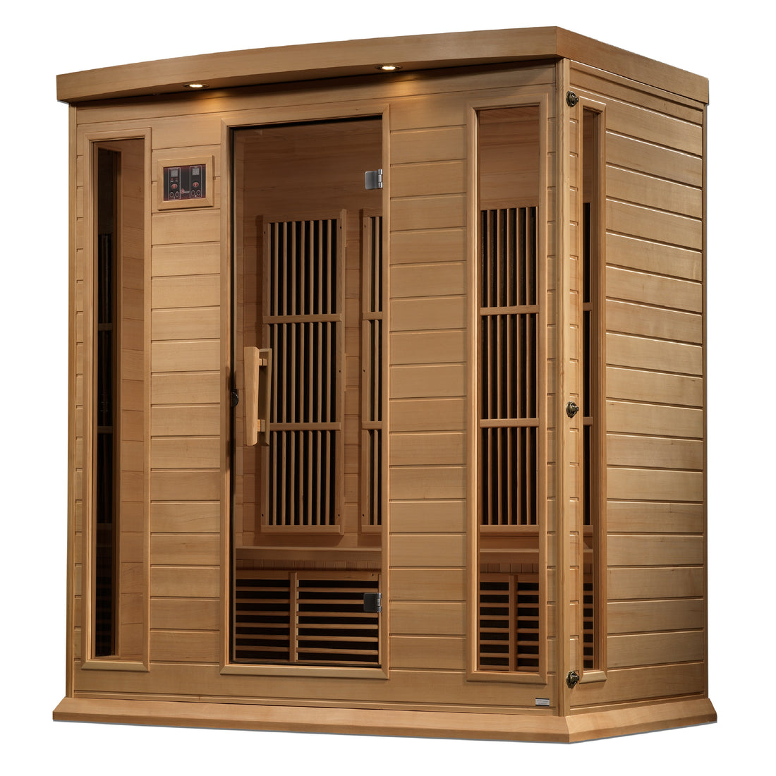 Maxxus K406 4-person Near Zero EMF Infrared Sauna Hemlock wood with tempered glass door. 