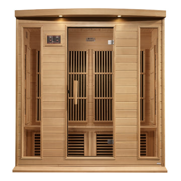 Maxxus K406 4-person Near Zero EMF Infrared Sauna Hemlock wood with tempered glass door. 