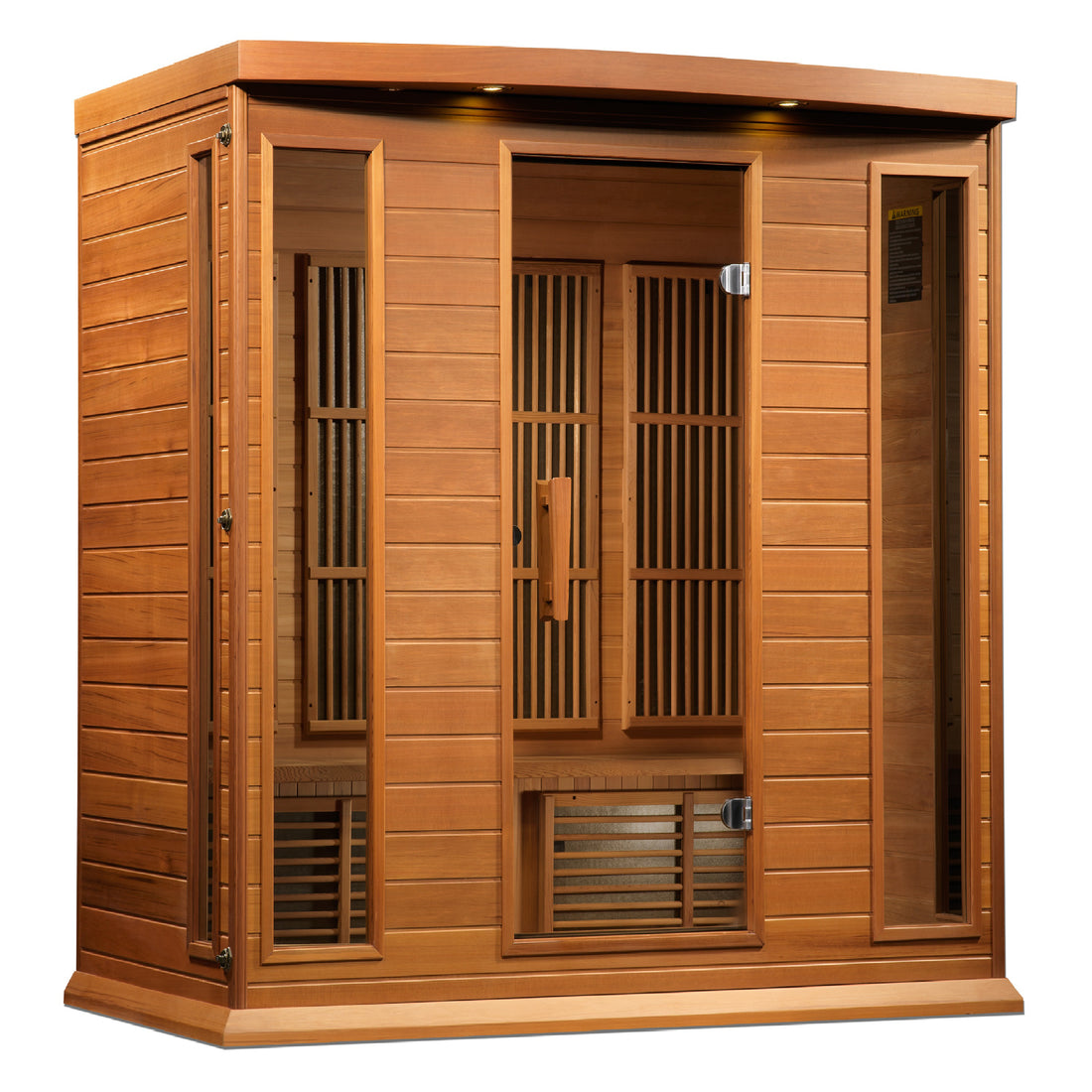 Maxxus K406 4-Person Infrared Sauna with Canadian Red Cedar wood and tempered glass.