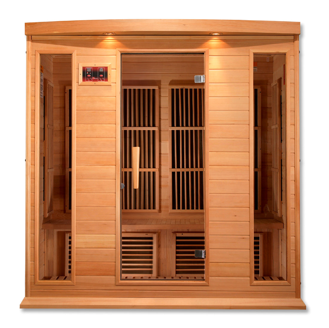 Maxxus K406 4-person FAR Infrared Sauna Low EMF, Hemlock wood with tempered glass.