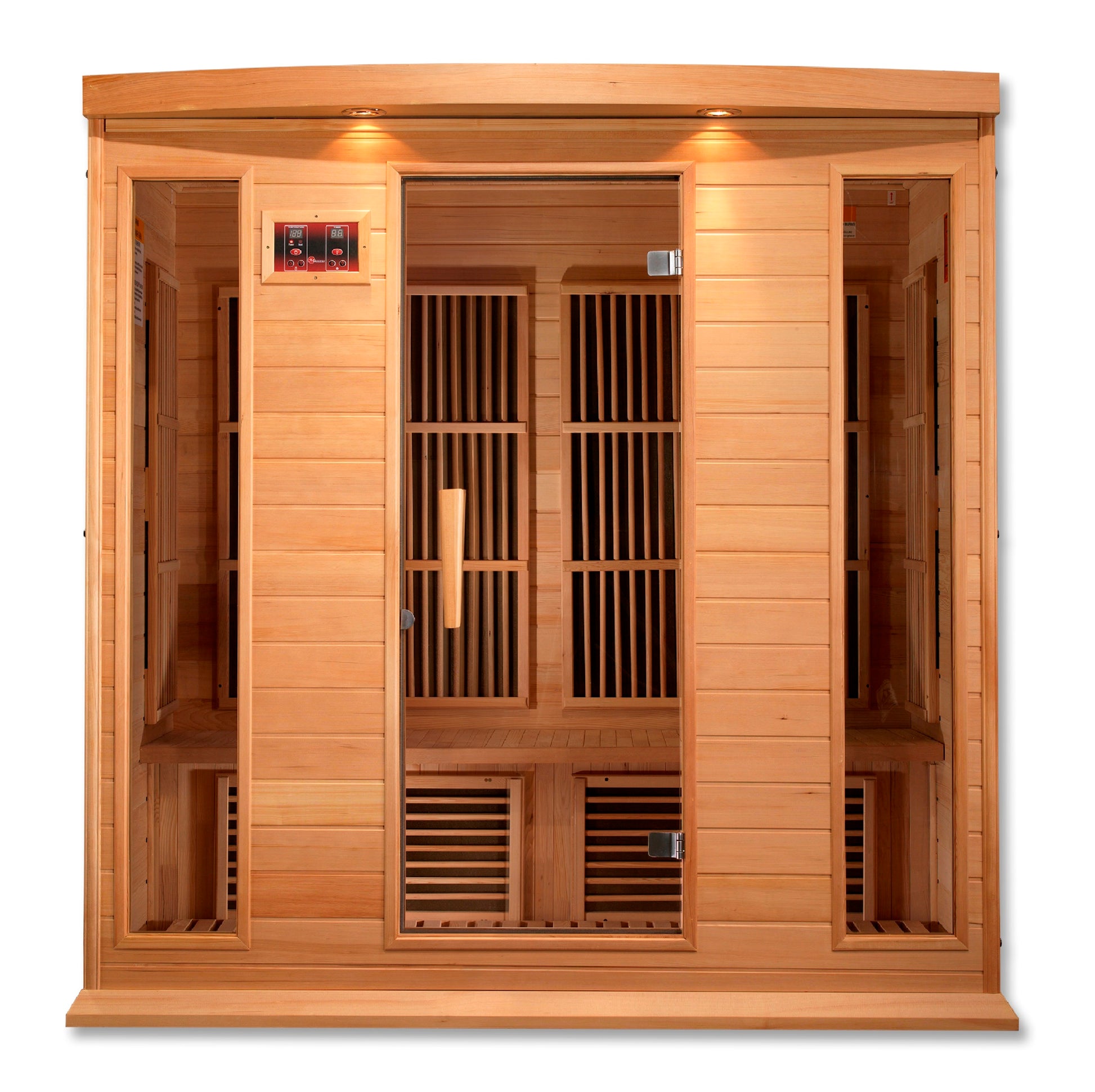 Maxxus K406 4-person FAR Infrared Sauna Low EMF, Hemlock wood with tempered glass.