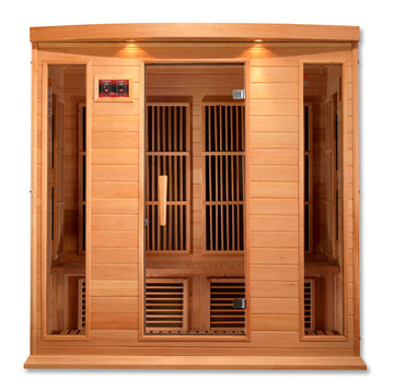 Maxxus K406 4-person FAR Infrared Sauna Low EMF, Hemlock wood with tempered glass.