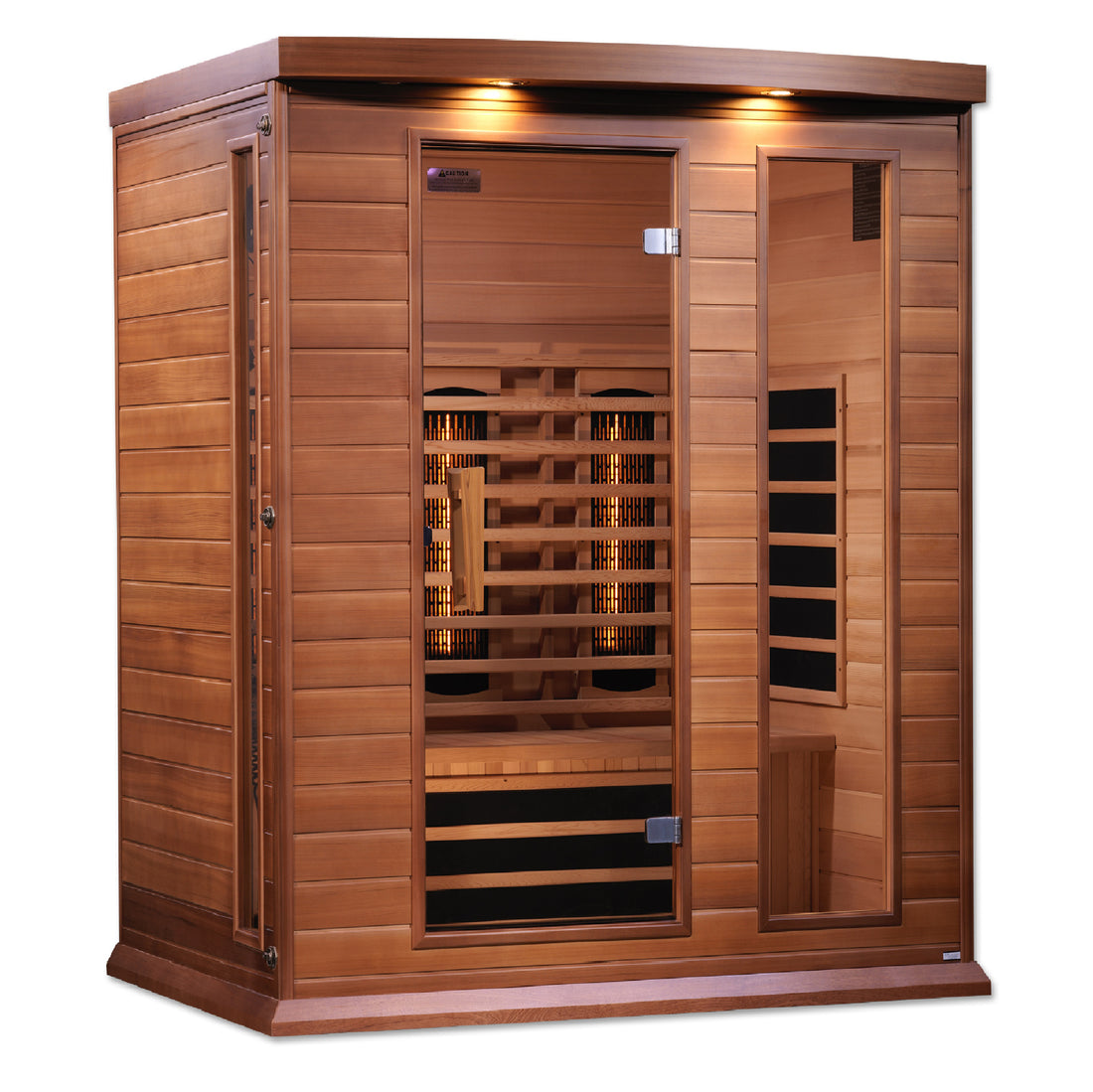 Maxxus M306 3-Person Full Spectrum Infrared Sauna with red cedar and tempered glass door.