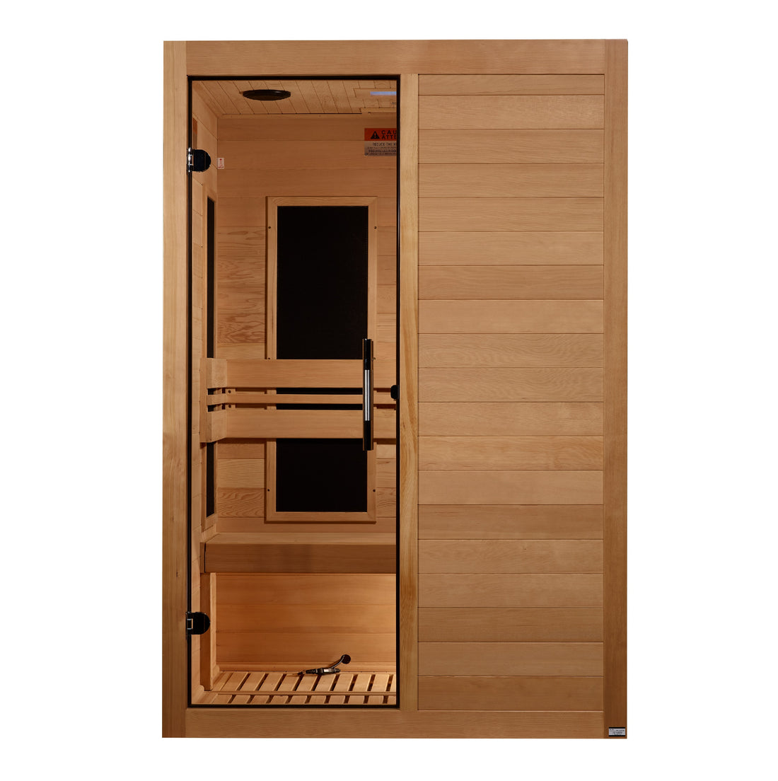 Maxxus S-Line Yoga S206 2-person Infrared Sauna with Hemlock wood and tempered glass door.