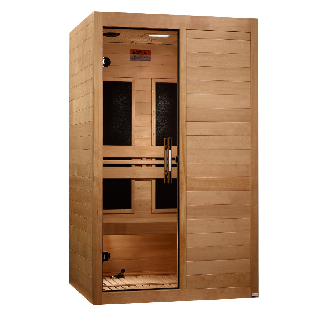 Maxxus S-Line Yoga S206 2-person Infrared Sauna with Hemlock wood and tempered glass door.