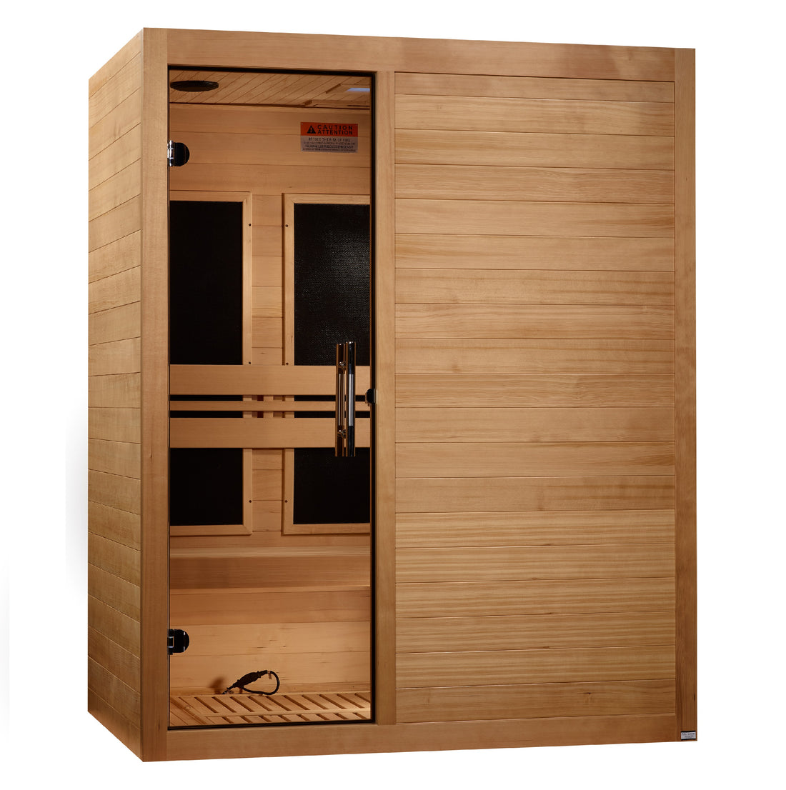 Maxxus S-Line Yoga 3-person S306 Infrared Sauna with Hemlock wood and tempered glass door.