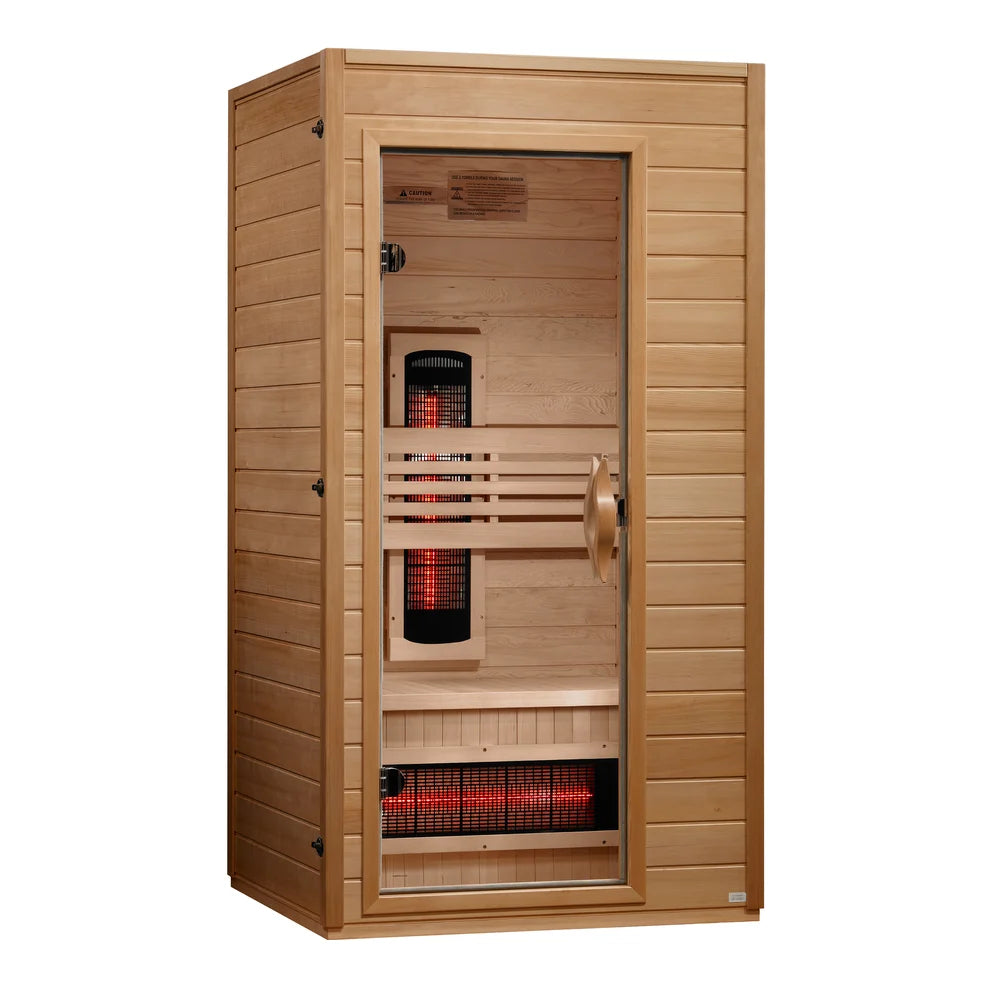 Dynamic Martin 1-2-Person Full Spectrum Sauna Hemlock wood with tempered glass. 