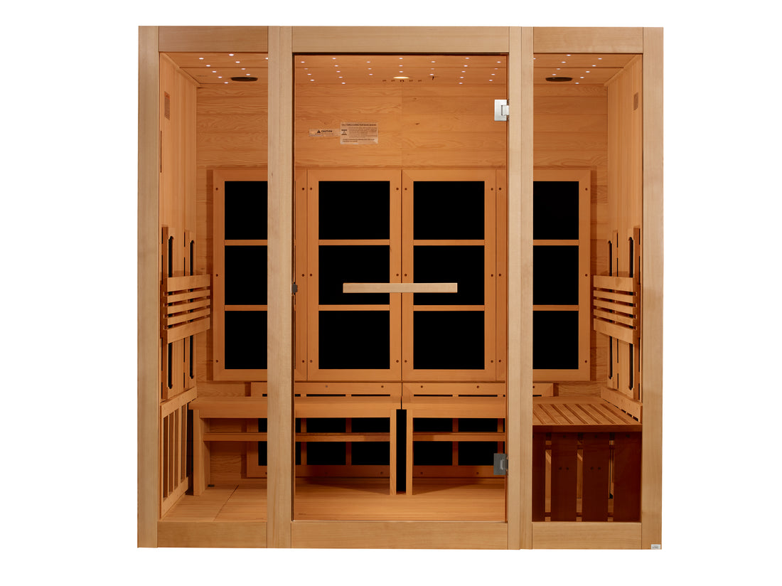 Golden Designs 8-Person infrared Sauna, spacious with benches, lighting and tempered glass.