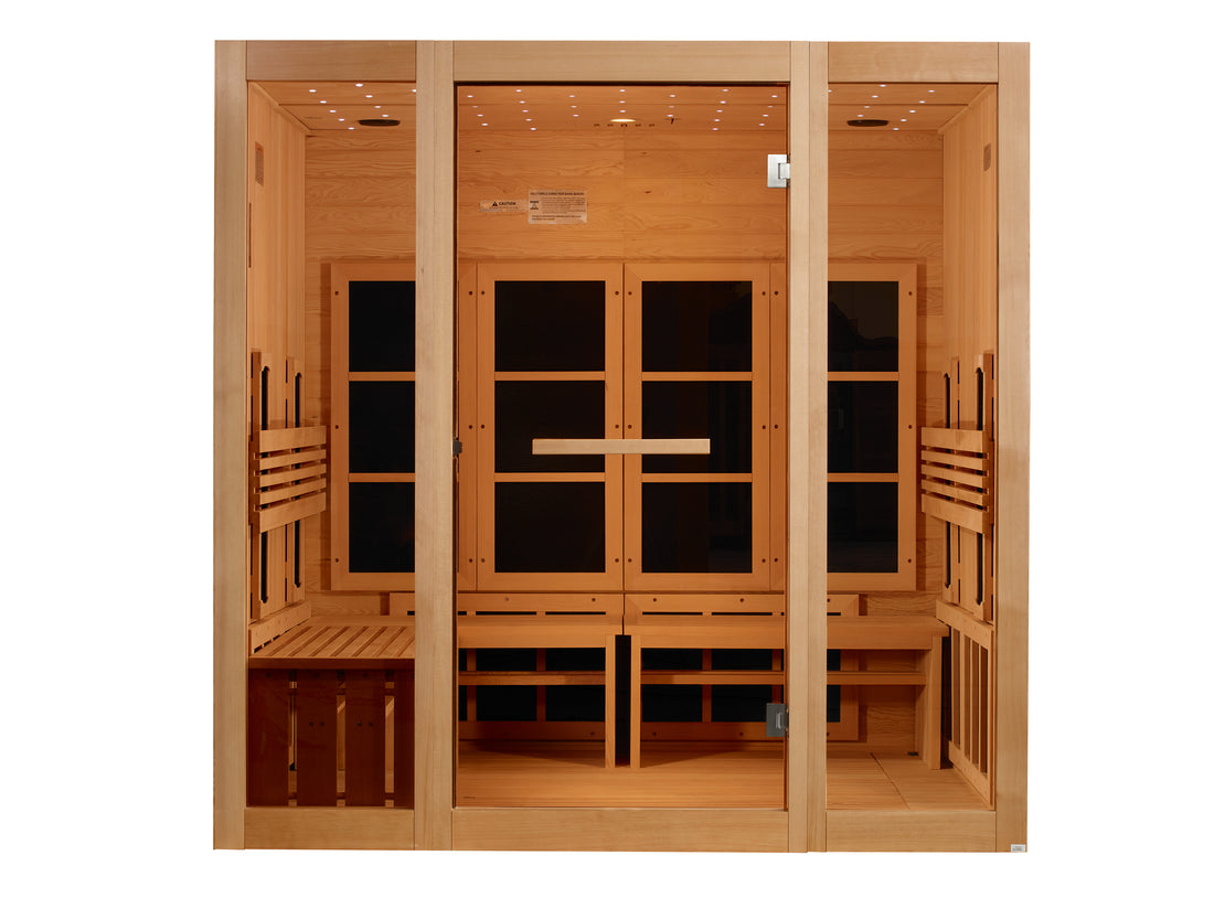 Golden Designs 8-Person infrared Sauna, spacious with benches, lighting and tempered glass.